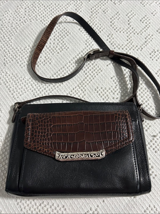 Brighton Handbags - Brighton Black and Dark Brown Leather Crossbody Bag